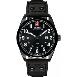 Horlogeband Swiss Military Hanowa 06-4181.13.007-Buckle-Studs-Black Leder Zwart 22mm